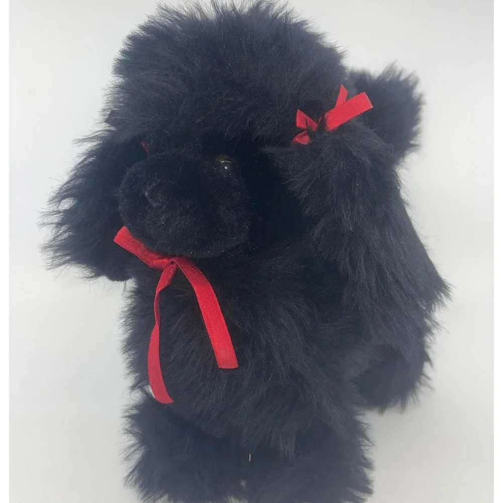 Vtg The Westcliff Collection Black Poodle Plush‎ Toy Red Bows Made in Korea 10
